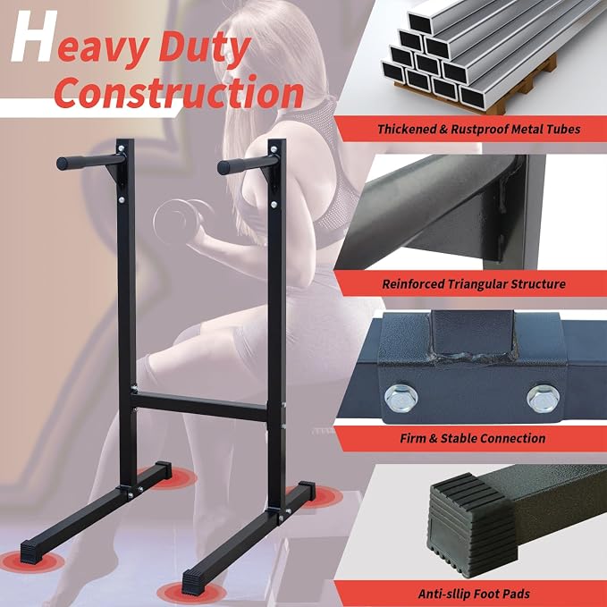 Adjustable Height Dip Bar Station, Heavy Duty Dip Station for Home Gym,Multi-function Dip Station Pull Up Bar Full Body Strength Training Workout Fitness Equipment for Tricep Dips