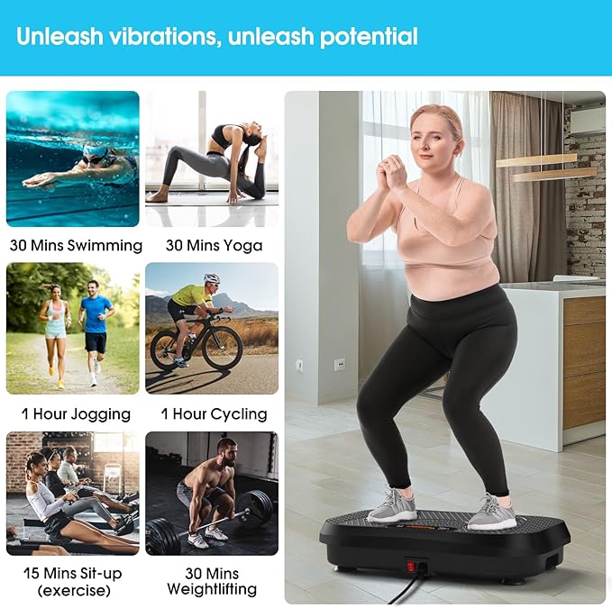 SoftGym Vibration Plate Exercise Machine for Lymphatic Drainage & Fitness | Quiet Heavy Duty 450lbs Capacity Platform, 120 Speeds Shake Machine with Resistance Bands for Home Muscle Activation