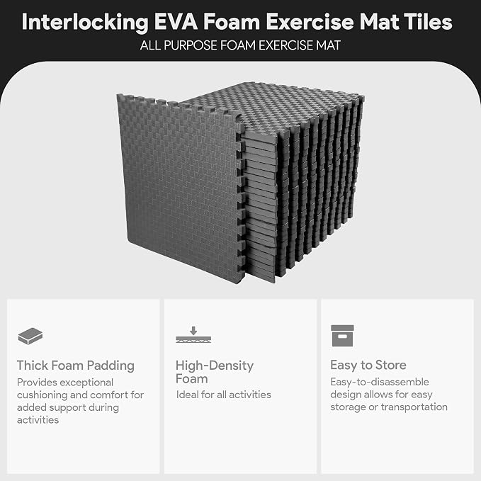 BalanceFrom 1" Extra Thick Puzzle Exercise Mat with EVA Foam Interlocking Tiles for MMA, Exercise, Gymnastics and Home Gym Protective Flooring, 72 Square Feet (Gray) | Home Gym, Mat for Home Workout Equipment, Floor Padding for Kids, Gray, 24 in x 24 i...