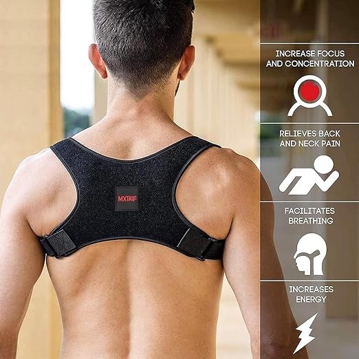 Posture Corrector for Women and Men, Adjustable Back Brace for Spine Alignment and Posture Support, Upper Back Pain Relief, Comfortable and Effective Back Brace for Better Posture Medium Inky Black
