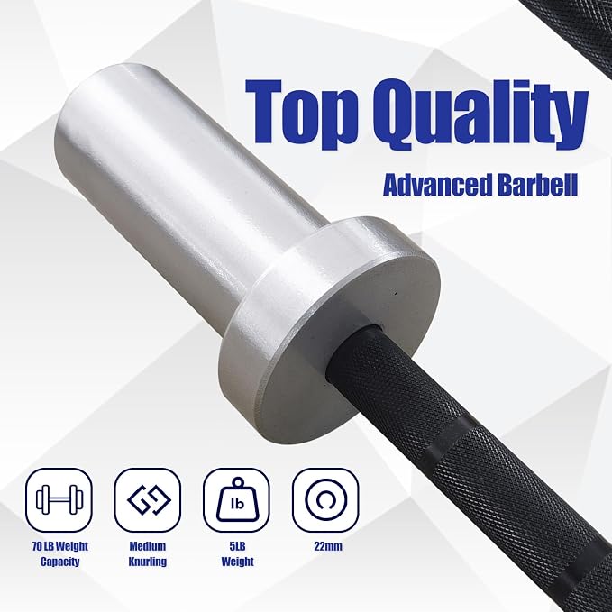 4FT 5LB Aluminum Kids Barbell, 70LB Capacity | Youth training bar with 22mm knurled grip, bearings, brass bushings, and 2-inch Olympic plate compatibility