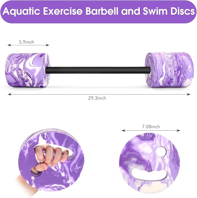29.3’’Aquatic Exercise Equipment Swim Barbell High Density EVA Foam Pool Swim Dumbbell with Water Exercise Discs Aquatic Fitness Equipment for Adults