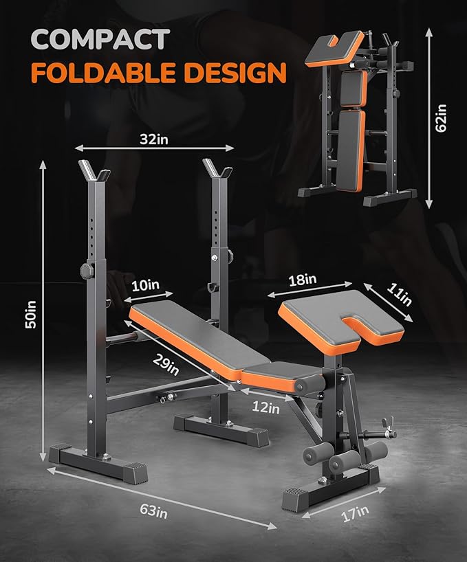 Multi-Function All in 1 Weight Bench Set - Multi-Positions Heavy Duty Weight Lifting Sit Up Bench Workout Benchs Folding Bench Press for Home Gym