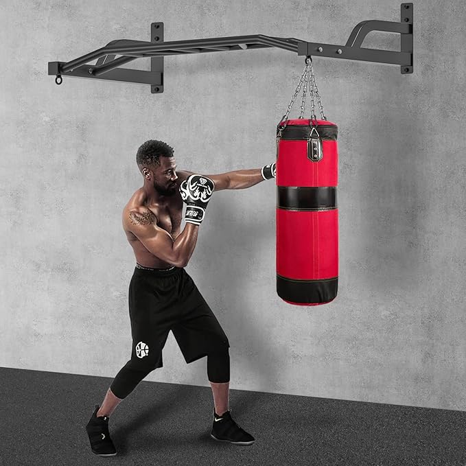 SELEWARE 48'' Heavy Duty Wall Mount Pull Up Bar with Cable Pulley System | Multi-function Chin up Bar with Cable Pulleys LAT Pulldown Attachments Heavy Bag Hanger for Home/Garage Gym Strength Training