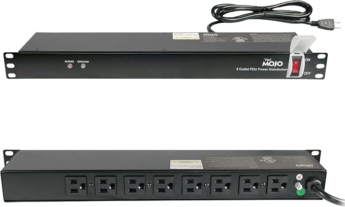 Tecmojo 1U Rack-Mount Horizontal 8-Outlet PDU, UL Listed PDU with Surge Protection 6ft Cord Power Distribution for IT and Network Server Racks