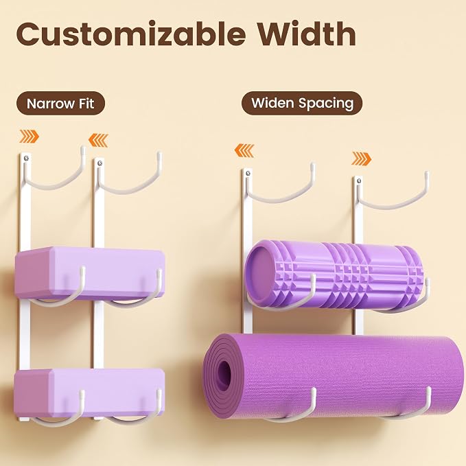 Yoga Mat Holder Wall Mount, 3-Tier Storage Rack for Yoga Mat, Foam Roller, Block, Yoga Accessories, Wall Organizer for Home Gym, Gym, Workout Room, Metal, White