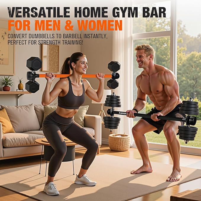 Dumbbell Converter, Convert Dumbbells to Barbell Set, Weight Bar for Bench Presses, Squats, Hip Thrust, Deadlifts, Home Weightlifting and Strength Training, Versatile Home Gym Equipment