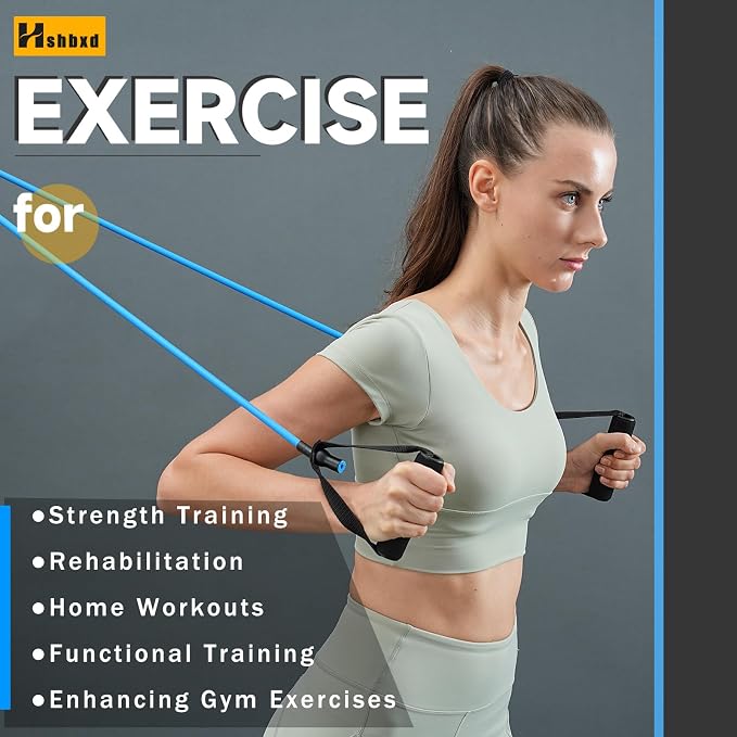 Resistance Bands with Handles and Door Anchor for Home Workouts | For women and men; includes a door anchor and simple guide for exercise, stretching, and home workouts.