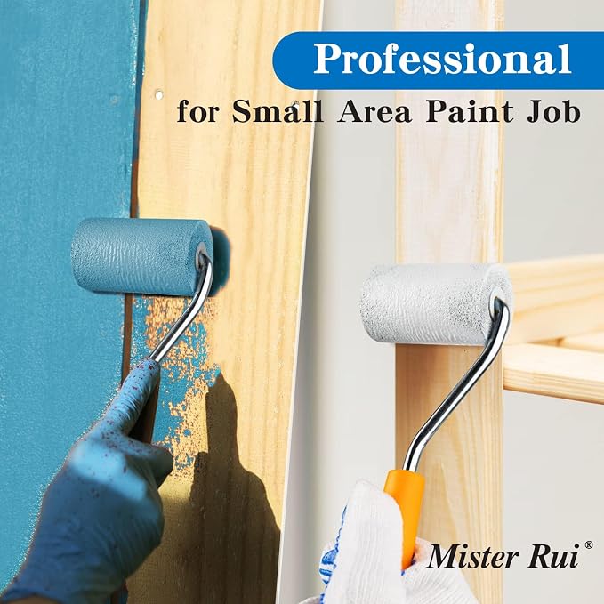 Mister Rui Mini Foam Paint Roller Kit, 2 Inch Paint Tray with Liner 20 Pack | Small Paint Rollers with Tray Disposable liners, Foam Roller Paint Brushes, Tape, Drop Cloth for Painting, Trim, Touch-ups
