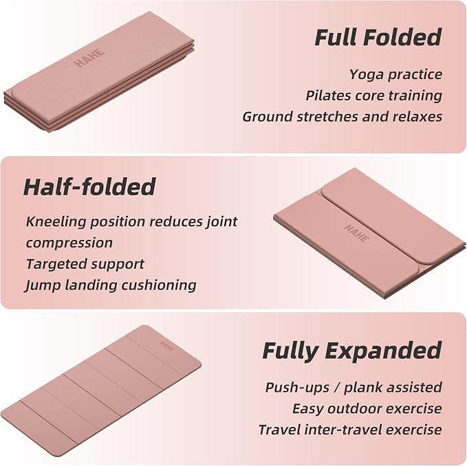 HAHE Foldable Yoga Mat 74"Lx32"Wx1/3"Thick, Folding Exercise Mats | Non-slip Wide Pilates Mats for Home Workout/Travel, Portable Yoga Mat Thick for Yoga/Pilates/Camping/Floor Exercises
