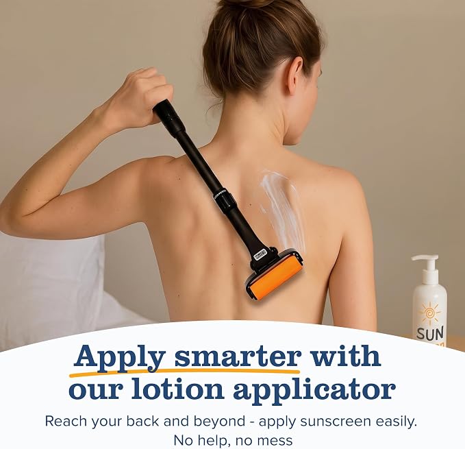 EZPIK Lotion Applicator for Back with 2 Replacement Foam Rollers, Extendable up to 23" - Curved Back Lotion Applicator for Elderly & Seniors with Limited Mobility, Body Cream & Sunscreen Applicator