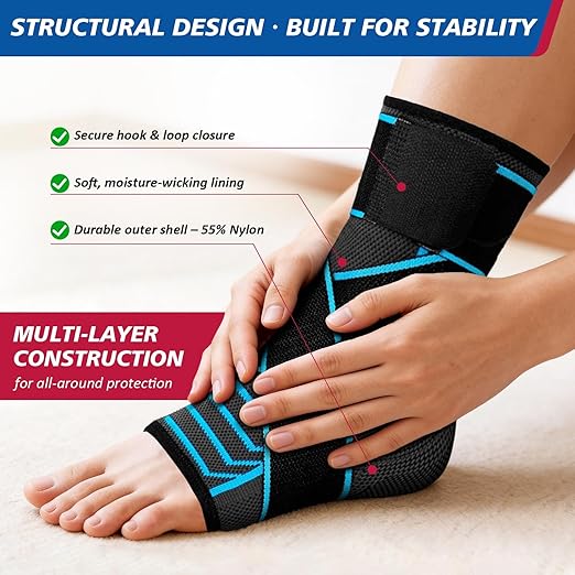 Ankle Brace Plantar Fasciitis Relief, Adjustable Strap Men Women | Achilles Tendonitis & Compression Wrap, Breathable Nylon, Sports & Daily Recovery Support
