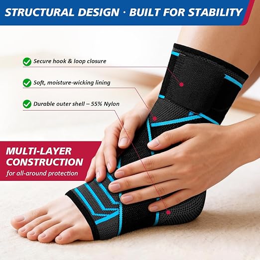 Ankle Brace Plantar Fasciitis Relief, Adjustable Strap Men Women | Achilles Tendonitis & Compression Wrap, Breathable Nylon, Sports & Daily Recovery Support