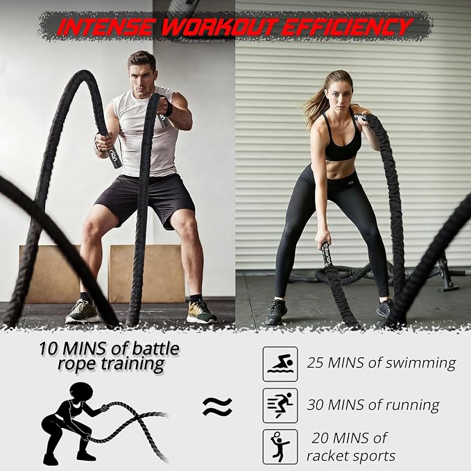 Battle Rope for Home Gym Workout - 1.5 Inch 40ft Heavy Weighted Training Exercise Ropes Fitness Equipment with Sleeve and Anchor Strap Kit for Outdoor Working Out