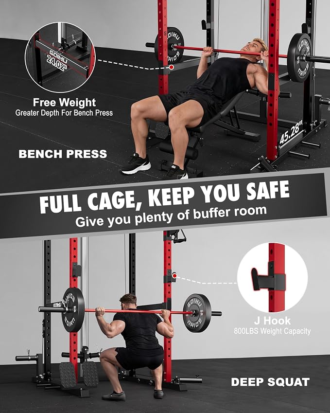 RH01 Power Cage Rack, 2000LBS Squat Rack with with Cable Crossover System&LAT Pull Down System, Multi-Function Workout Cage for Home&Garage Gym