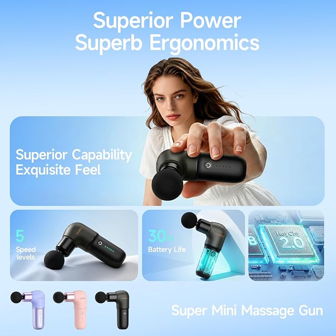 Super Mini Massage Gun, Deep Tissues Percussion Muscle Massager | Compact Sports Travel Massage Gun, FSA Eligible Portable Massager Gun for Her Him, Handheld Massager Gun HSA Eligible Black