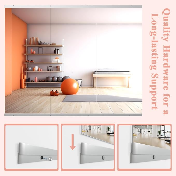 Home Gym Mirror, 57''X24''-3PCS Full Length Wall Mirror for Yoga, Large Wall Mirror for Fitness, Workout Dance Studio, Garage Tempered Glass Frameless