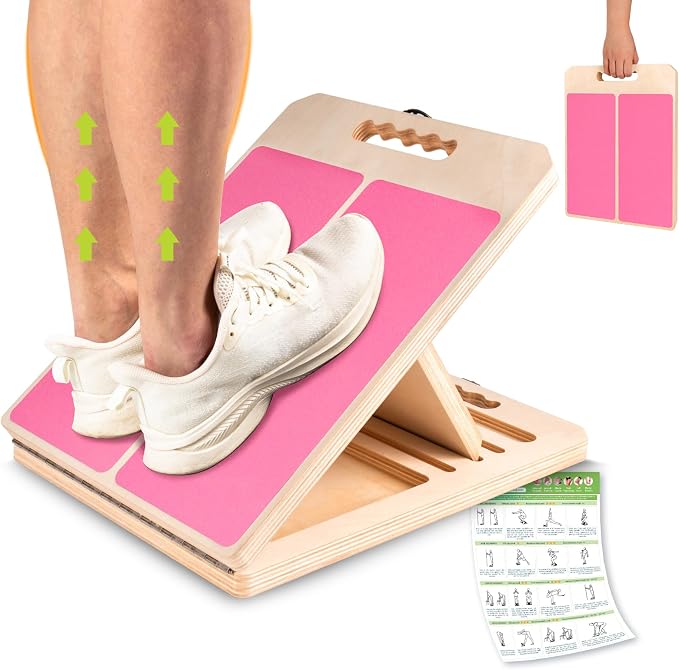 Slant Board Calf Stretching, 300 LBS Capacity Portable Wooden Incline Board | Training Poster, 5 Adjustable Angles, Non-Slip Calf Mobility Board for Legs, Ankles, Knees, Heels, Physical Therapy & Squats