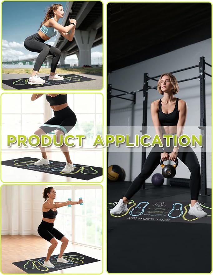 Squat Mat with Foot Position,Large Squat Target Pad 30'' X 13.8'',4mm Thickness Squat Mat Foot Positioning, Exercise Mat for Squats, Leg and Abdominal Workouts