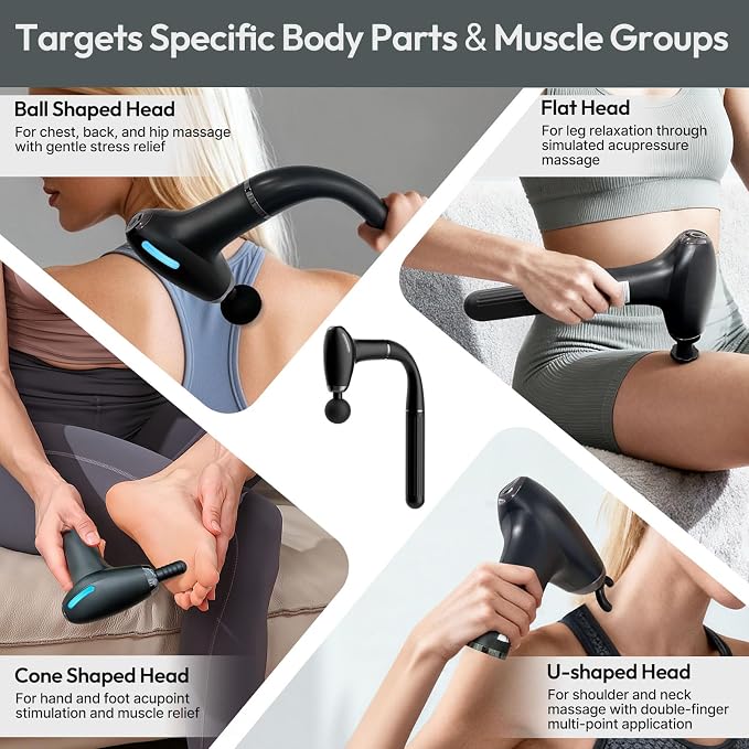 2-in-1 Detachable Massage Gun - Deep Tissue with Extension Handle, Back & Neck Pain Relief, Handheld Percussion Massager for Shoulder, Leg, Waist
