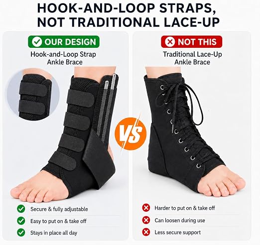 Ankle Brace for Women & Men, Hook-and-Loop Straps, 4 Support Bars,XL | Breathable fabric, removable support bars, adjustable compression, Achilles support, ankle sprain recovery, soccer, running