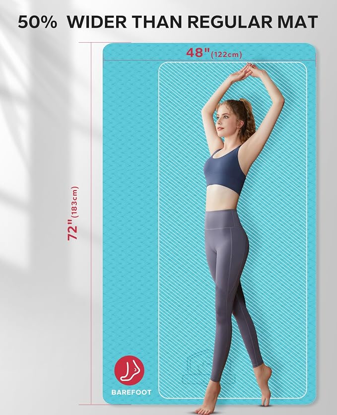 HAPBEAR Extra Large Yoga Mat - 72"x48"x6mm (1/4 inch), Non-Slip, Durable, Thick Wide Exercise Mat for Home Workouts, Yoga, Pilates, Stretching and Cardio Workouts