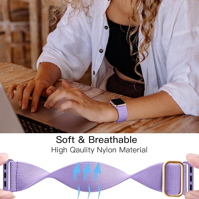 Lerobo Braided Band Compatible with Apple Watch Series 11 10 9 8 7 46mm 45mm 41mm Ultra SE 3 2 1 49mm Series 6 5 4 3 44mm 40mm 38mm 42mm Men iWatch Bands Women Stretchy Nylon Solo Loop Sport Strap