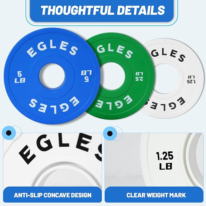 Egles Change Plates Set 1.25LB, 2.5LB, 5LB - Rubber-Coated Weight Plates in Pairs, Olympic Bumper Plates, Color-Coded, IWF Standard, Fit 2-Inch Barbells Strength Training Weight Plates Gym & Fitness