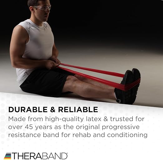 THERABAND Professional Resistance Band, Red Level 2 Medium, 5 ft Exercise | Portable, lightweight, latex. For desk, recovery, gym. Therapy, physical, fitness, strength.