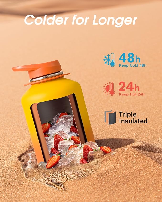 Coolflask Half Gallon Water Bottle Insulated Stainless Steel with Strap | 64 oz Large Water Jug with Straw & Spout Lids,Triple-Wall, Cold 48+h,Dishwasher Safe, Leakproof, BPA-Free,for Gym & Hiking