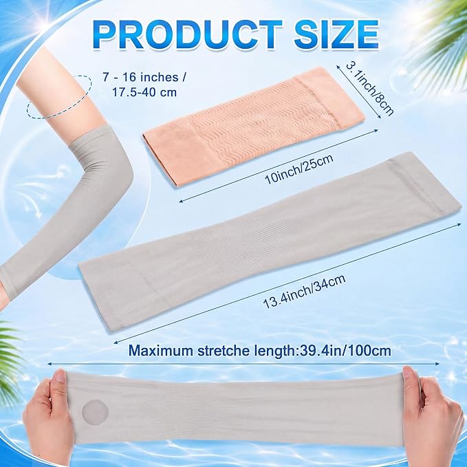 SATINIOR 8 Pairs Sun Protection Cooling Arm Sleeves Upper Compression Sleeve Plus Size Slimming Arm Shaper Wrap for Women