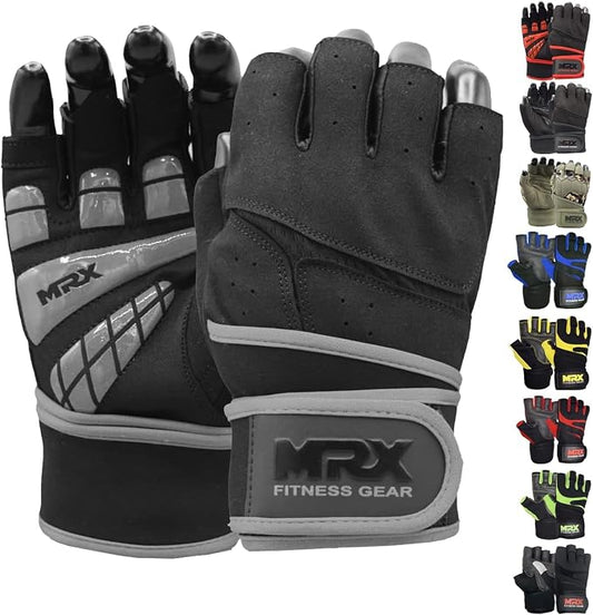 MRX Weightlifting Gloves for Men Workout Gloves Mens Wrist Support Lifting Gloves Male Gym Gloves | Workout Gym Accessories for Men Weight Lifting Fingerless Gym Exercise for Powerlifting