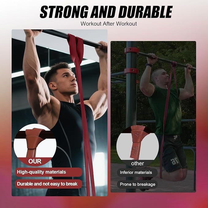 WHATAFIT Resistance Bands, Pull Up Assist Bands with Handles, Door Anchor | Natural Latex Rubber, Progressive Tension, Exercise Loop for Full-Body Fitness, Portable Gym Bag, Warm-Up & Stretch