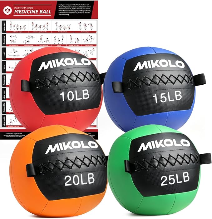 Mikolo Medicine Ball, Wall Ball,Soft Medicine Ball Set,Slam Ball for Core Training, Strength Workouts -Multi-Weight 10lbs 20lbs Exercise Balls for Home Gym, Functional Fitness (10/15/20/25LB)