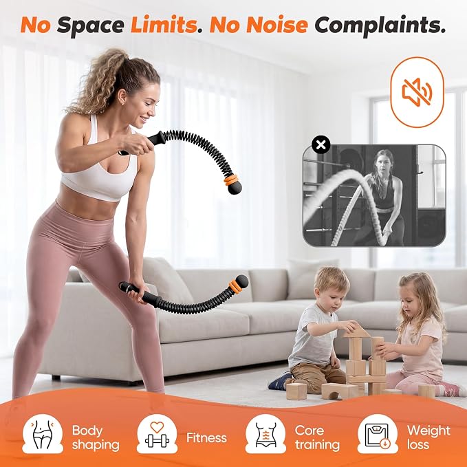 KUZARO Upgrade Weighted Ropeless Battle Ropes for Women, Quiet Adjustable Cordless Battle Ropes for Home Gym HIIT Cardio & Strength Training, Portable Exercise Rope for Arm & Core, Apartment Gear