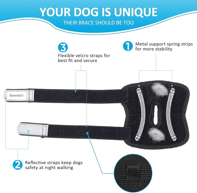 Dog Leg Braces for Rear Legs, Hock Brace for Back Legs with Metal Strips and Safety Reflective Straps for Short Legs, Joint Warps Support for Hind Legs Injuries Sprains Arthritis (XLarge)