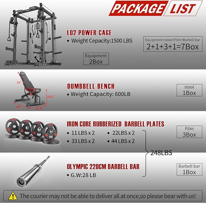 Power Rack Power Cage Multi-Function Squat Rack with Cable Crossover System Selectable More Training Attachment Power Rack for Garage & Home Gym