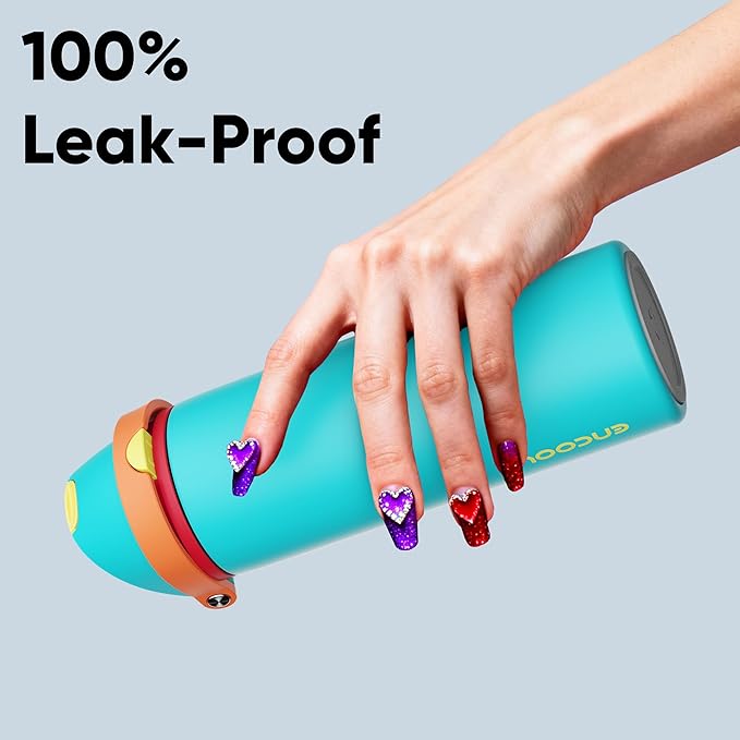 Insulated Water Bottle with Straw - Encool Stainless Steel Water Bottle with Push Button Lid, Leak-Proof & BPA-Free, Keeps Cold for 24 Hours for Sports, Travel, Gym (32 oz, Cerulean Blue)