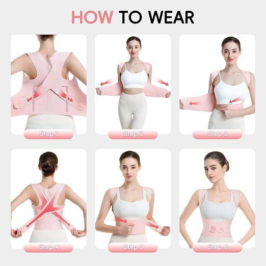 babaka Posture Corrector for Women, Invisible Lightweight Adjustable Back Brace for Upper and Lower Back Pain Relief, Hunchback, Hump, Scoliosis, Thoracic, Spine Corrector Under Clothes (Pink, Small, Waist: 25''-30'')