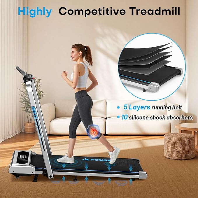 5 in 1 Foldable Treadmill, 7.5 MPH Treadmills for Home with App Compatible, Treadmill with 10% Incline, 3.0HP Brushless Drive, Remote Control and LED Display, 12 HIIT Programs, 400 LBS Capacity