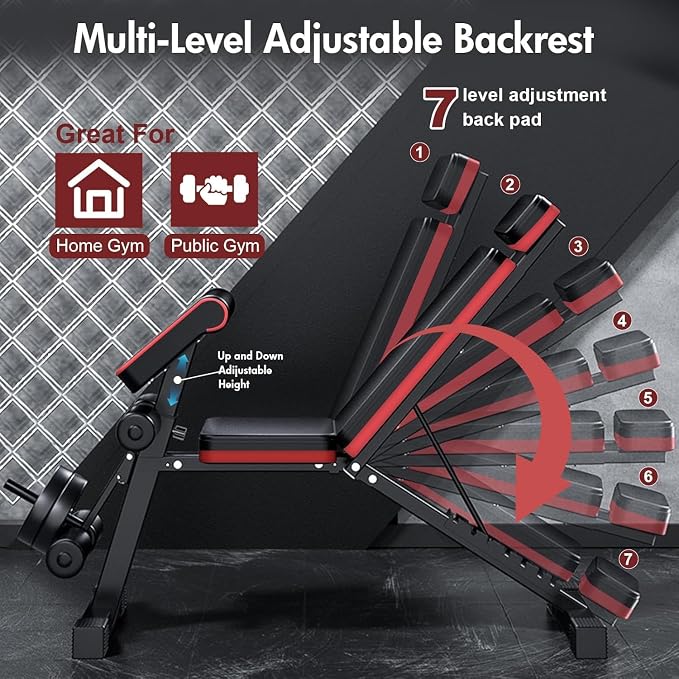 ALSO GO Adjustable Weight Bench, Workout Benches with Leg Extension, Foldable Incline Decline Bench Press, Roman Chair, Full Body Strength Training Equipment for Home Gym