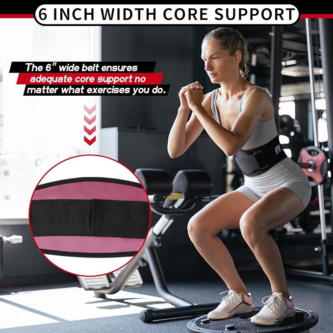 RitFit Weight Lifting Belt 6 Inch for Squats Deadlift Strength Training | Padded Lumbar Support, Self-Locking Gym Belt for Men & Women, Squats, Lunges, Deadlift, Thrusters