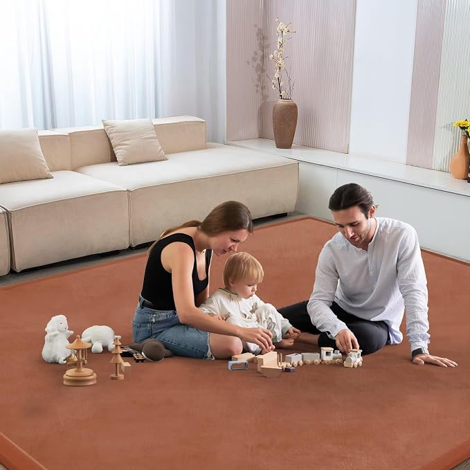Baby Play Mat for Floor Nursery Muscle Mat Area Rug Playroom Rug 79x158" Elastic Foam 1.3" Thick Crawling Mat for Babies,Toddlers(Brick Red)