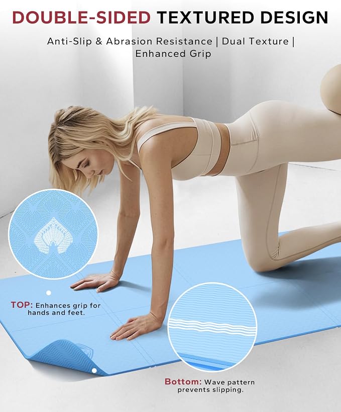 HAPBEAR Foldable Yoga Mat - 72"x24"x0.24" (6mm), Non-Slip TPE Exercise Mat | Ideal for Home Workout, Yoga, Pilates, Stretching & Travel, Durable & Eco-Friendly, Includes Carry Bag