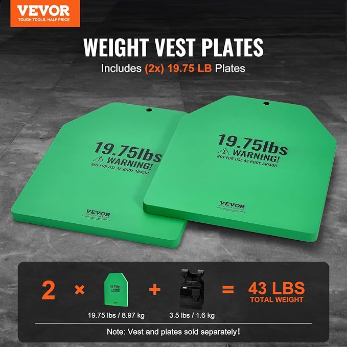 VEVOR Weight Vest Plates, 5.75/8.75/14.5/19.75 LB Pairs, Premium Steel Weighted plates, Additional Weight for Weight Vests, for Strength Training, Running, Fitness, Heavy Workouts