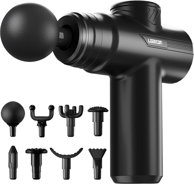 LEERCON Massage Gun Deep Tissue, Mini Muscle Massager Gun for Pain Relief | Electric Back Massager for Athletes with 8 Massage Heads and 6 Speeds 1800mAh Portable Gift for Men Women Dad Mom