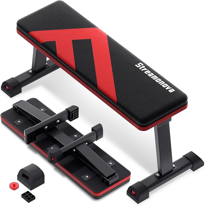 Flat Bench, 700LBS Capacity Widened Adjustable Footrests Foldable Flat Bench For Exercise Workout, Easy Assembly For Strength Training At Home Gym