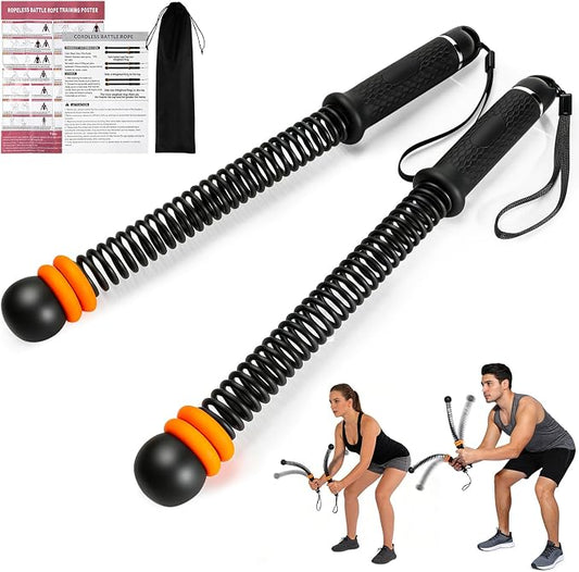 Weighted Ropeless Battle Ropes, Heavy Duty Portable and Adjustable Cordless Ropeless Battle Rope with Storage Bag for Home Gym, Low-Impact Workout, Fitness Equipment for Women & Men (Black and Orange)