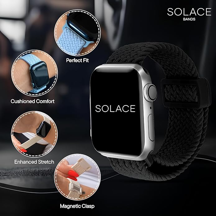 Solace Bands Imperium Adapt Wide Adjustable Nylon Braided Watch Band - Compatible with All Apple Watches - Solace Apple Watch Bands for Women & Men - Smart Watches Band Series 11-1, Ultra, SE