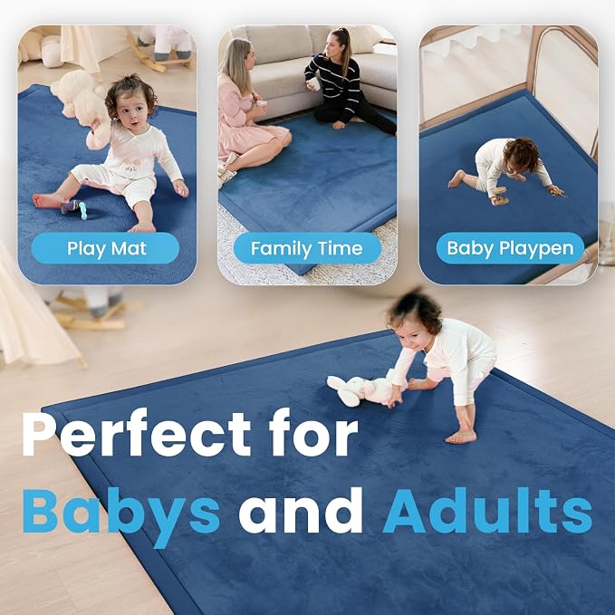 1.3" Thick Baby Play Mat for Floor,59x71 Padded Playpen Mat, Non-Slip | Ultra Soft Playmat for Baby,Tummy Time Foam Mats,Cushioned for Infant,Kids and Toddler Crawling,Easy Care